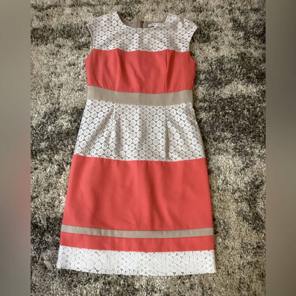 Cleo Coral and White Midi Dress